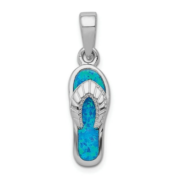 STERLING SILVER FLIP FLOP CHARM WITH BLUE OPAL INLAY 